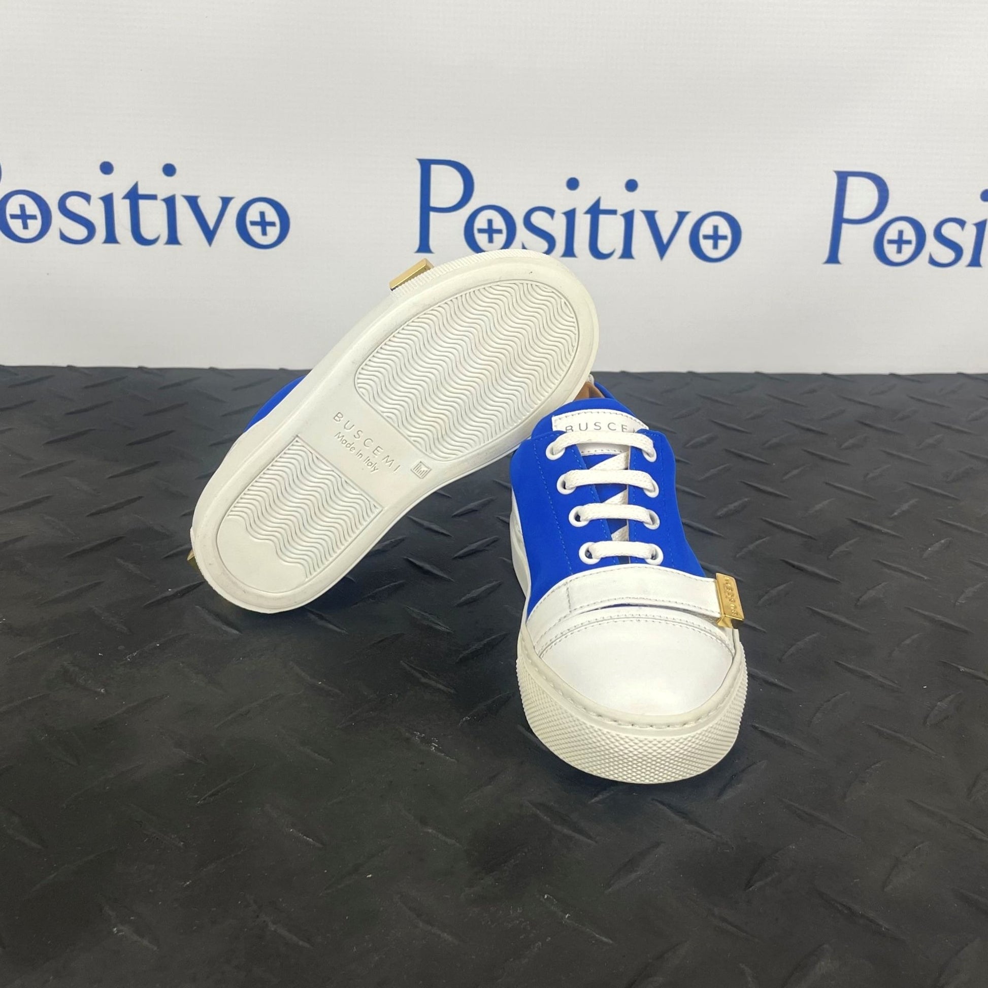 Buscemi 50MM Kid Licra Bluette Leather Sneakers | Positivo Clothing