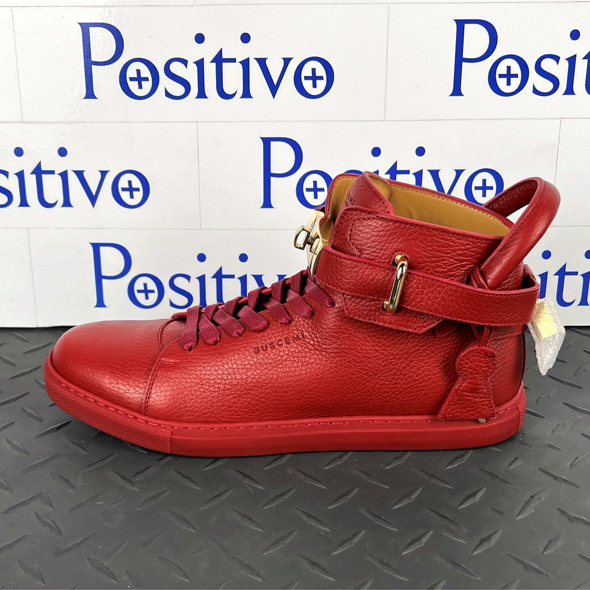 Buscemi Mens 100MM Red Leather Sneakers SAMPLE | Positivo Clothing