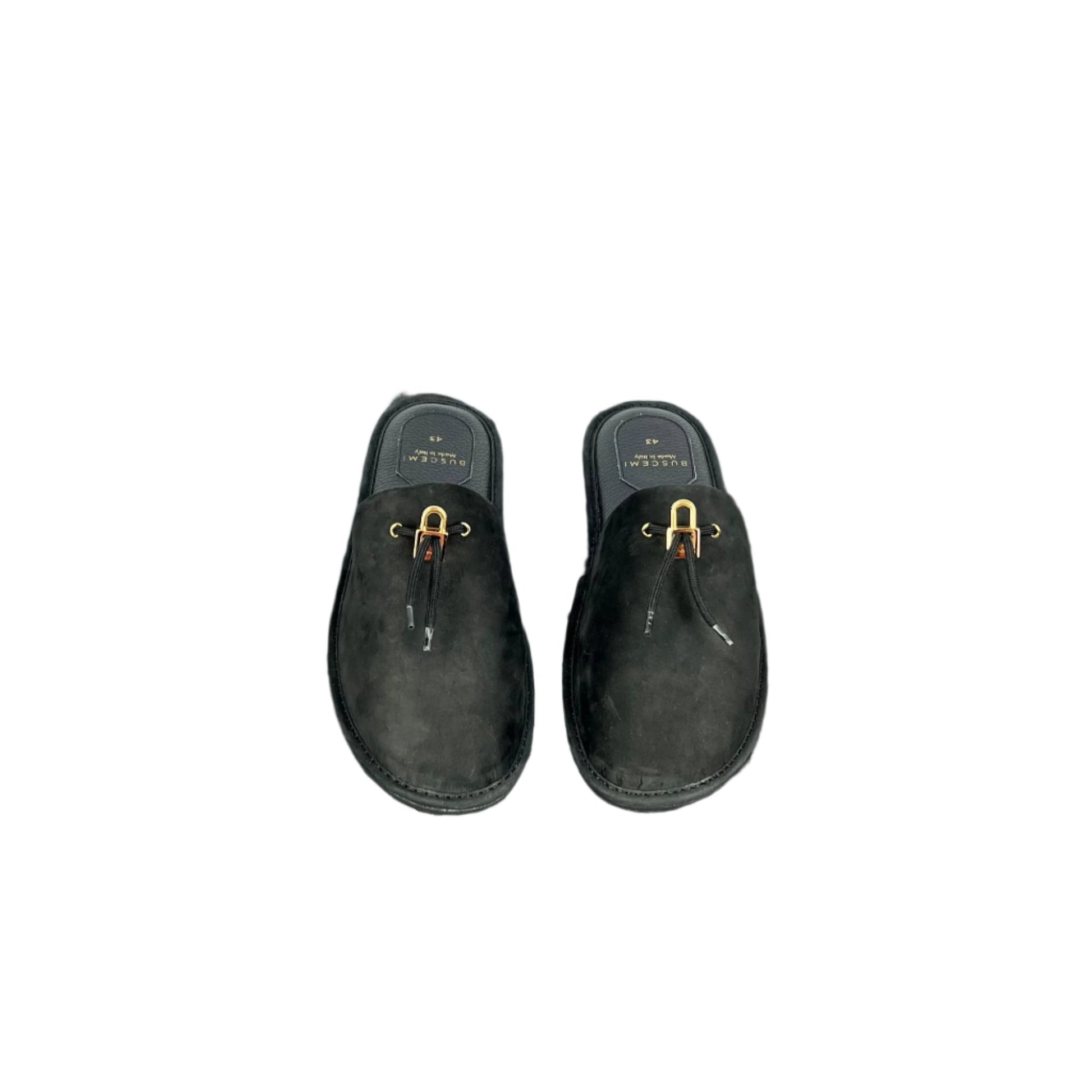 Buscemi Greenwich Black Nabuk Slippers | Positivo Clothing