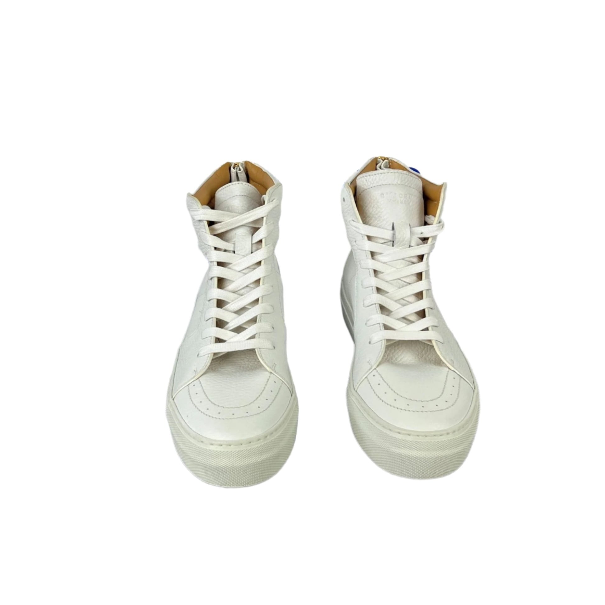Buscemi Mens 140MM Zip White Leather Sneakers SAMPLE | Positivo Clothing