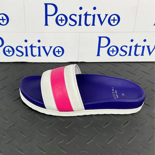 Buscemi Womens Slide Sport Purple Trio Leather Sandals | Positivo Clothing