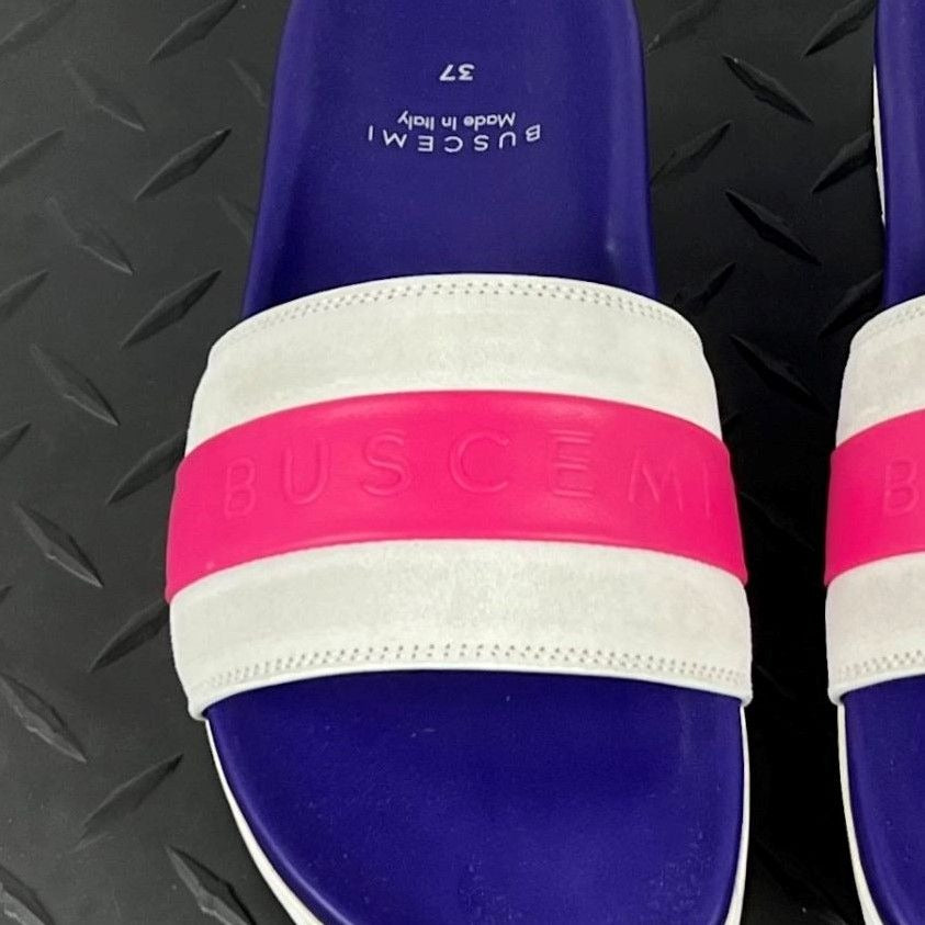 Buscemi Womens Slide Sport Purple Trio Leather Sandals | Positivo Clothing