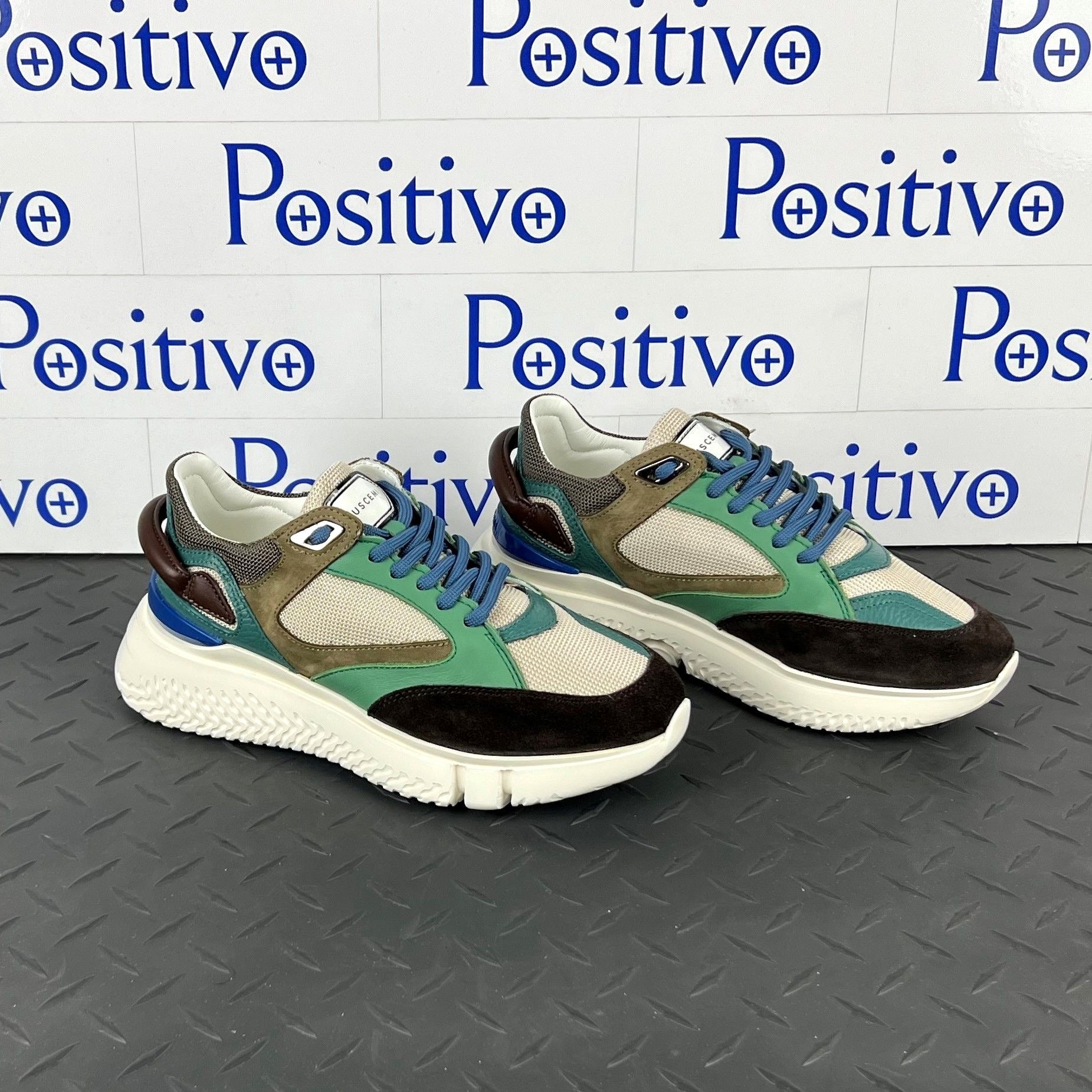 Buscemi Womens Veloce Brown/Green Leather Sneakers SAMPLE | Positivo Clothing