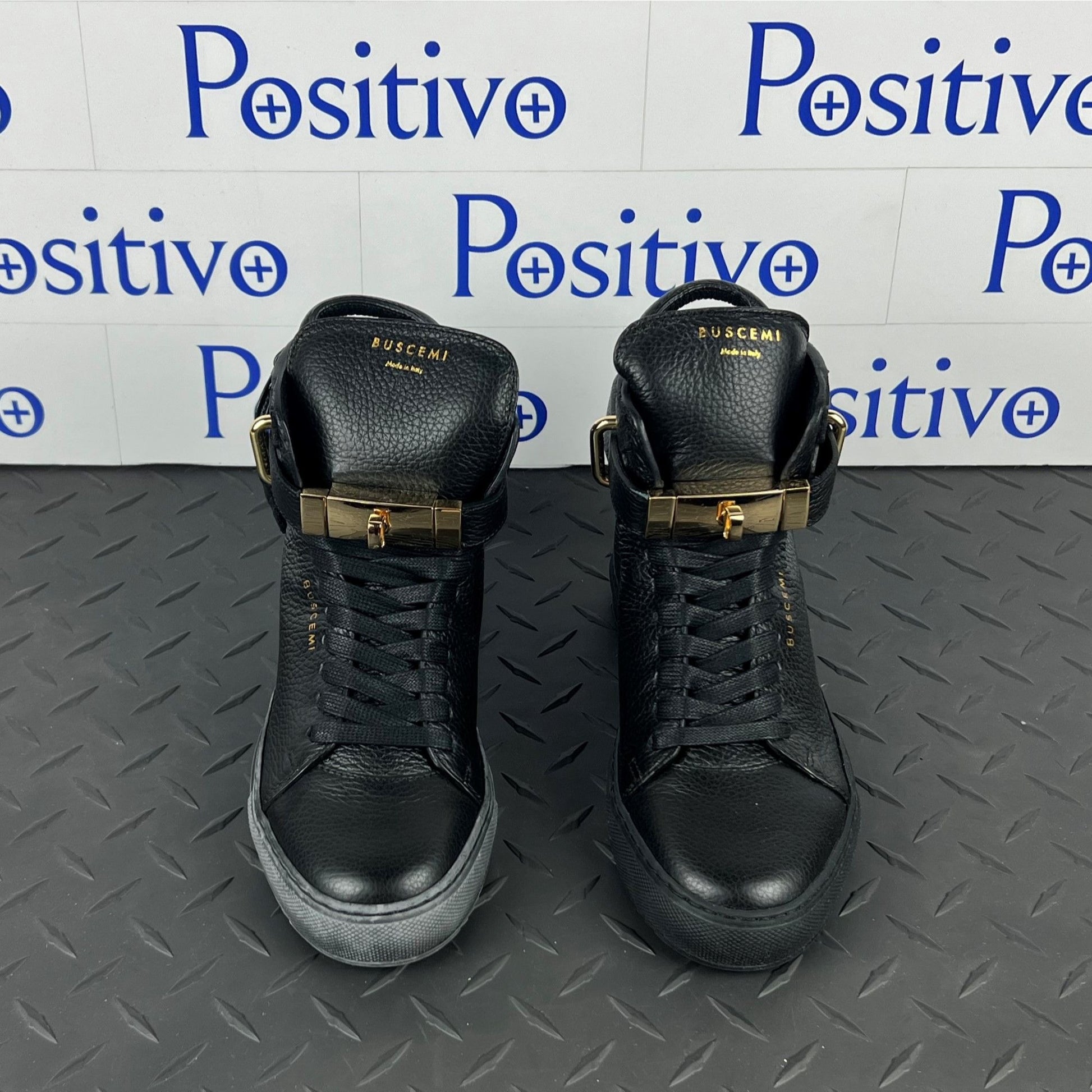 Buscemi Womens 100MM Alta Black/Black Leather Sneakers SAMPLE | Positivo Clothing