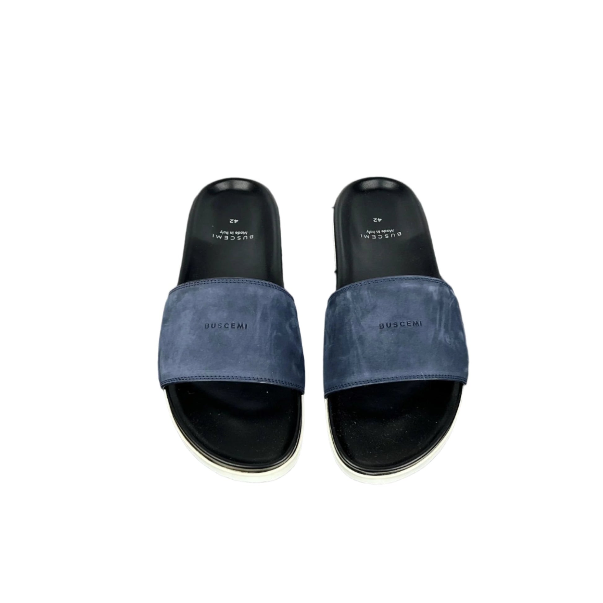Buscemi Mens Slide Navy Nubuck Sandals | Positivo Clothing