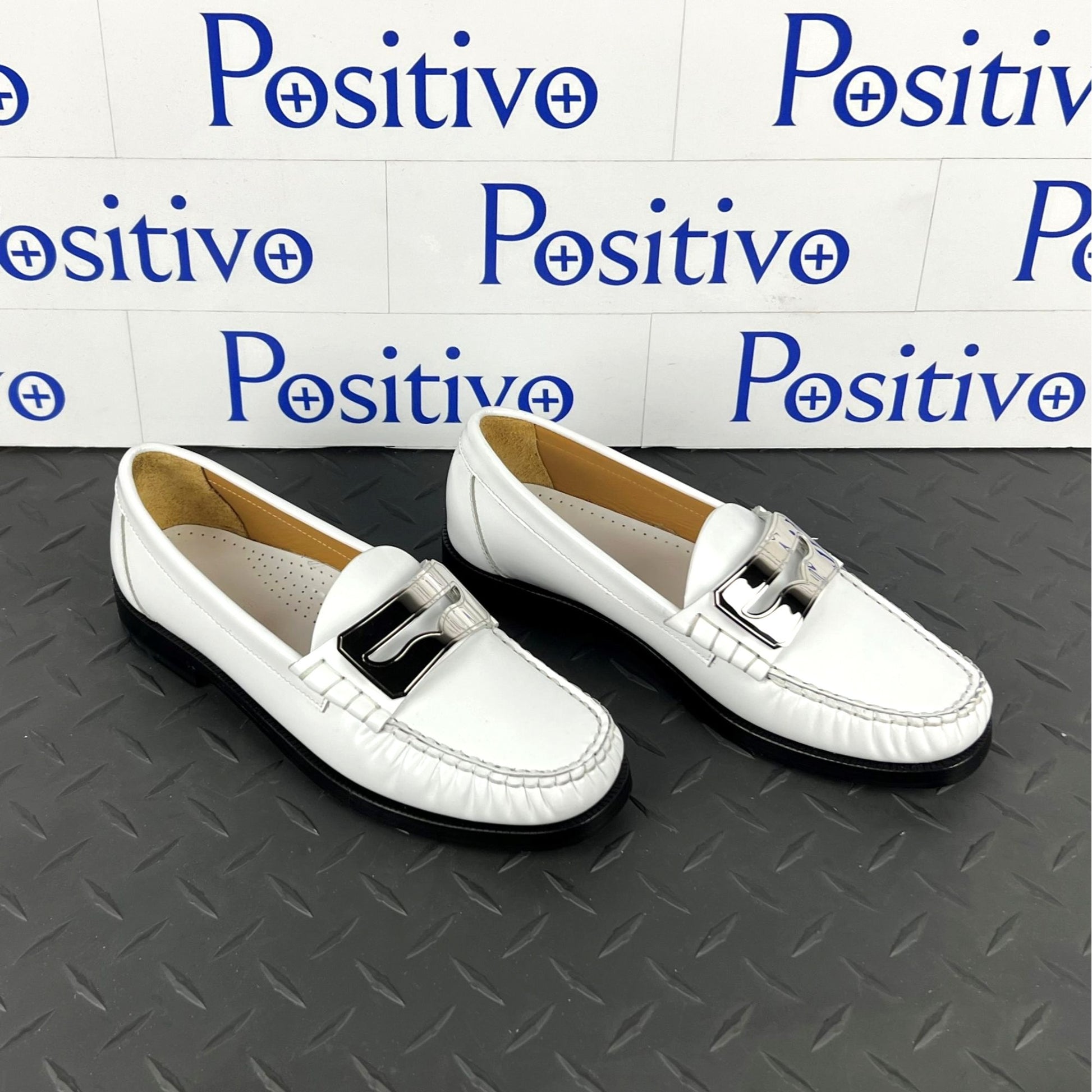 Buscemi Womens Town Loafer Off White/Silver Leather Loafers SAMPLE | Positivo Clothing