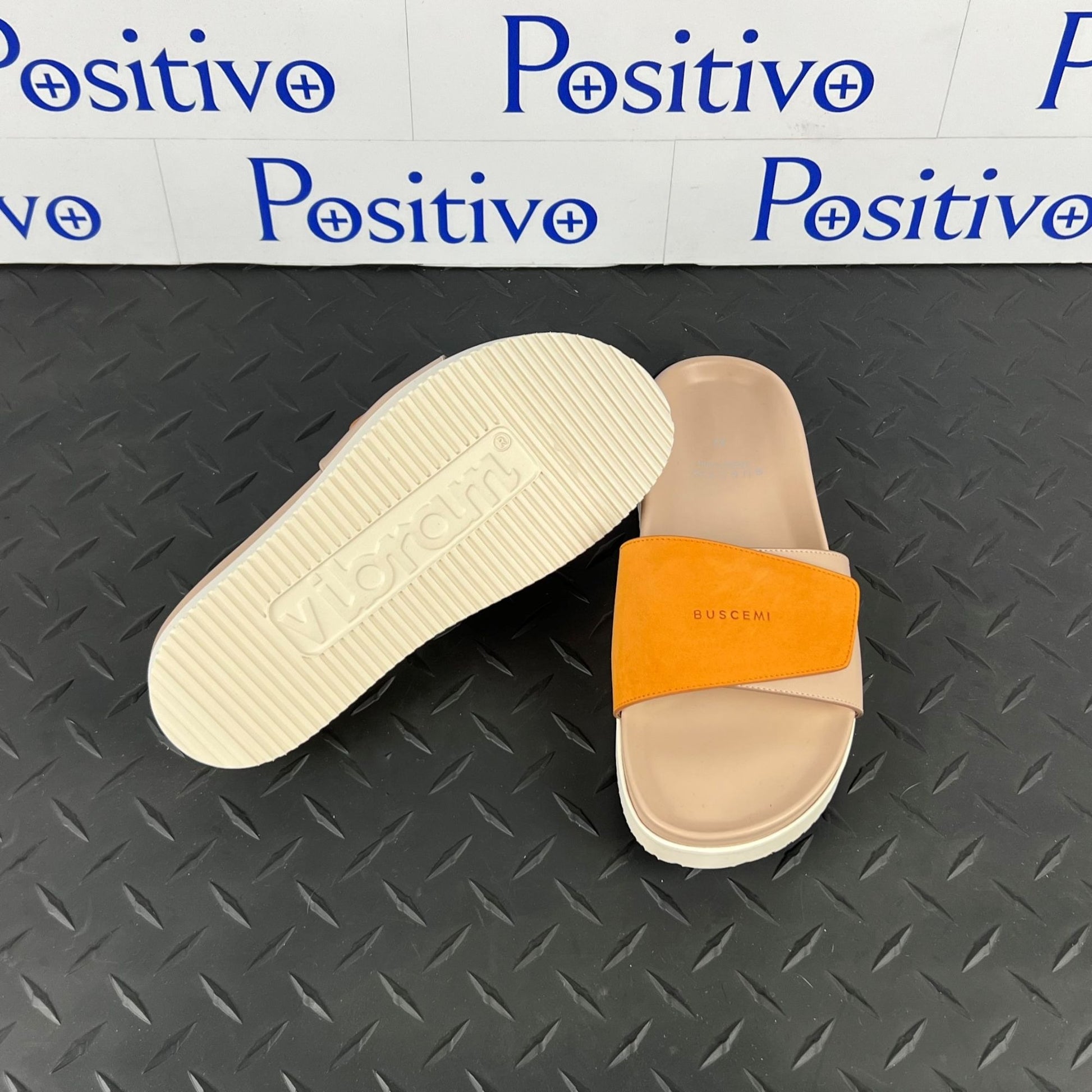 Buscemi Womens Slide Scratch Nude/Orange Leather Sandals SAMPLE | Positivo Clothing