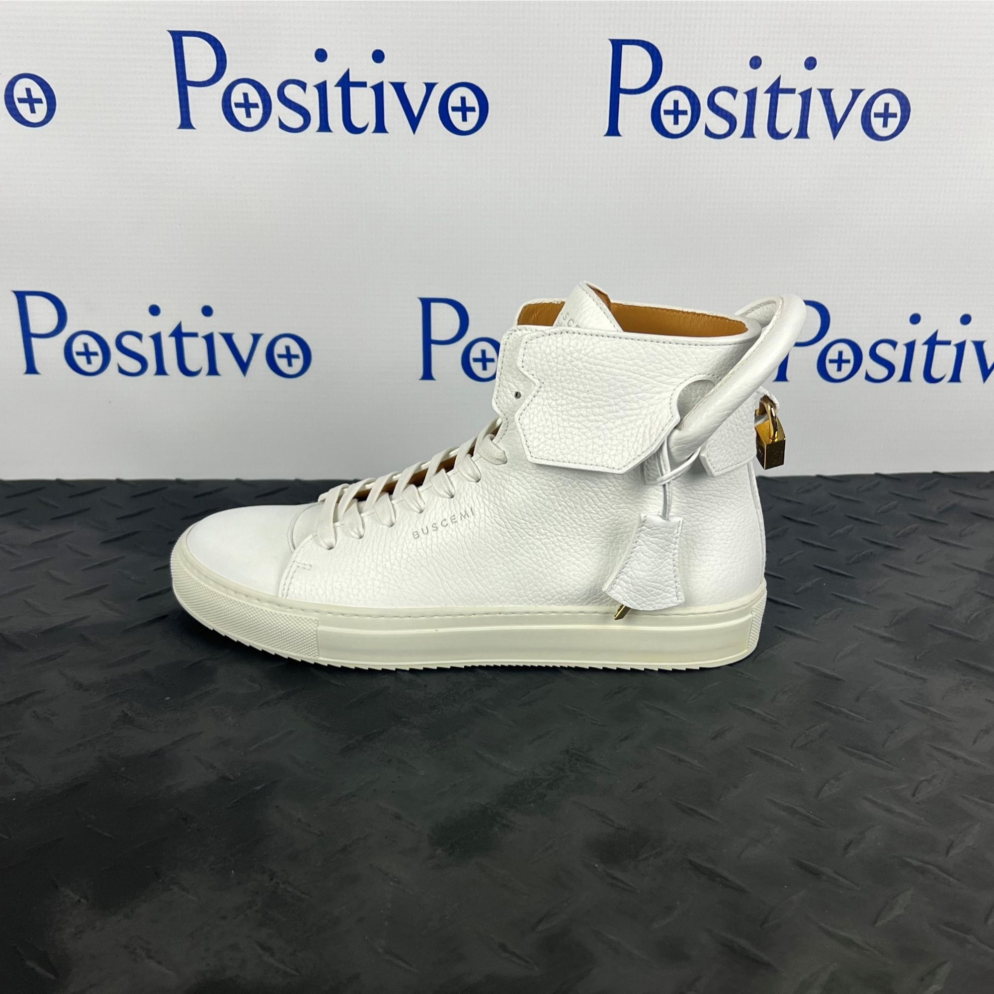 Buscemi Mens 125MM White/White Leather Sneakers SAMPLE | Positivo Clothing