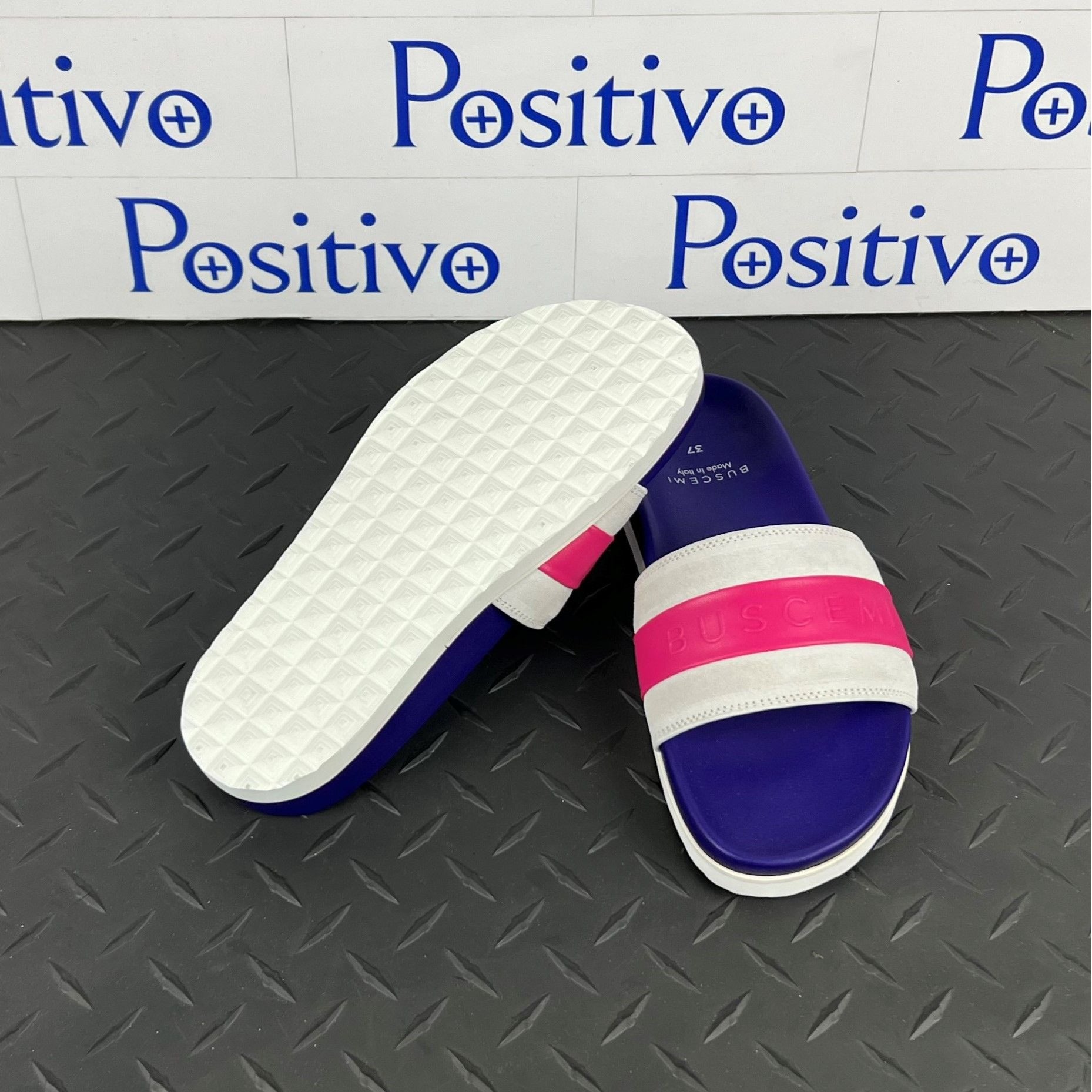 Buscemi Womens Slide Sport Purple Trio Leather Sandals | Positivo Clothing