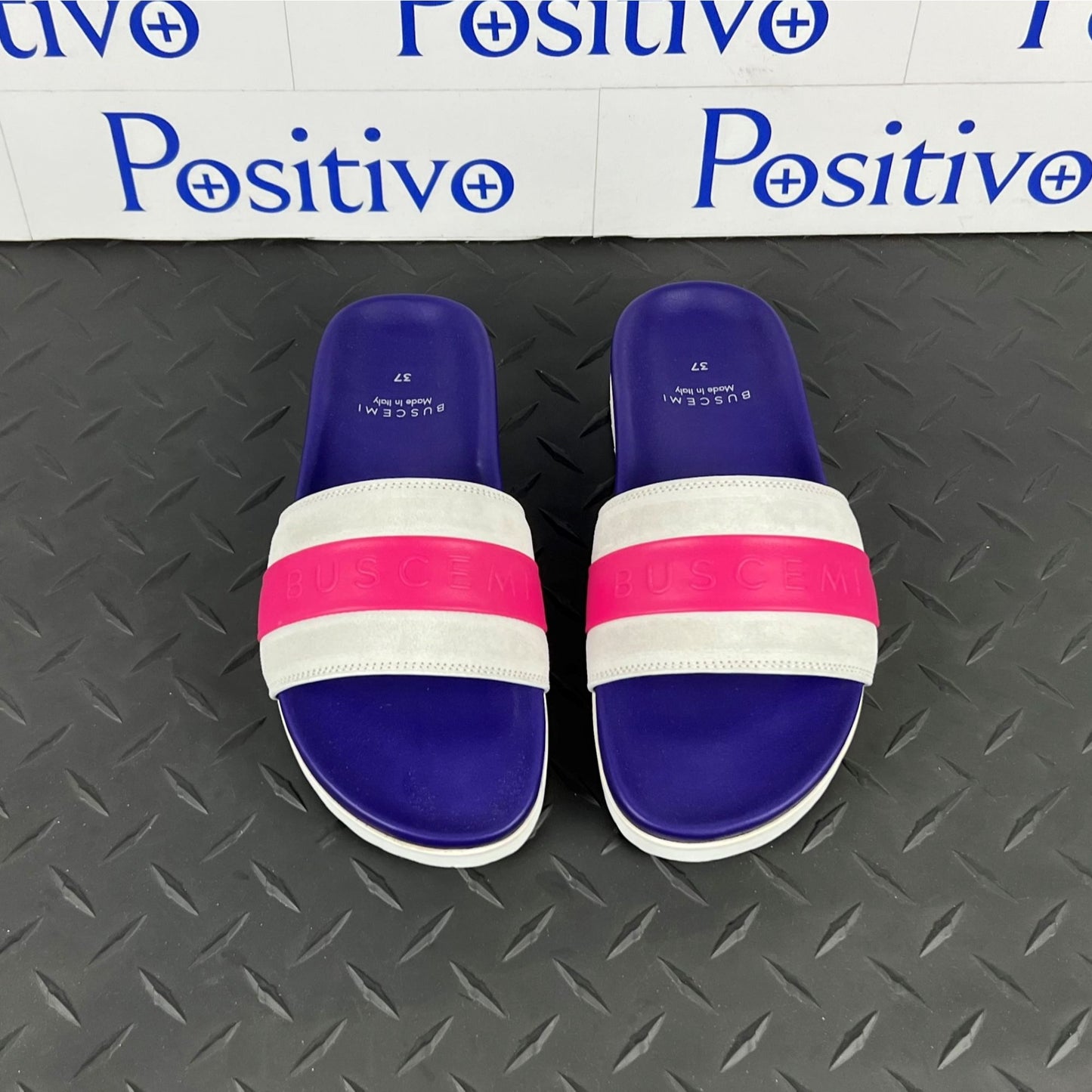 Buscemi Womens Slide Sport Purple Trio Leather Sandals | Positivo Clothing