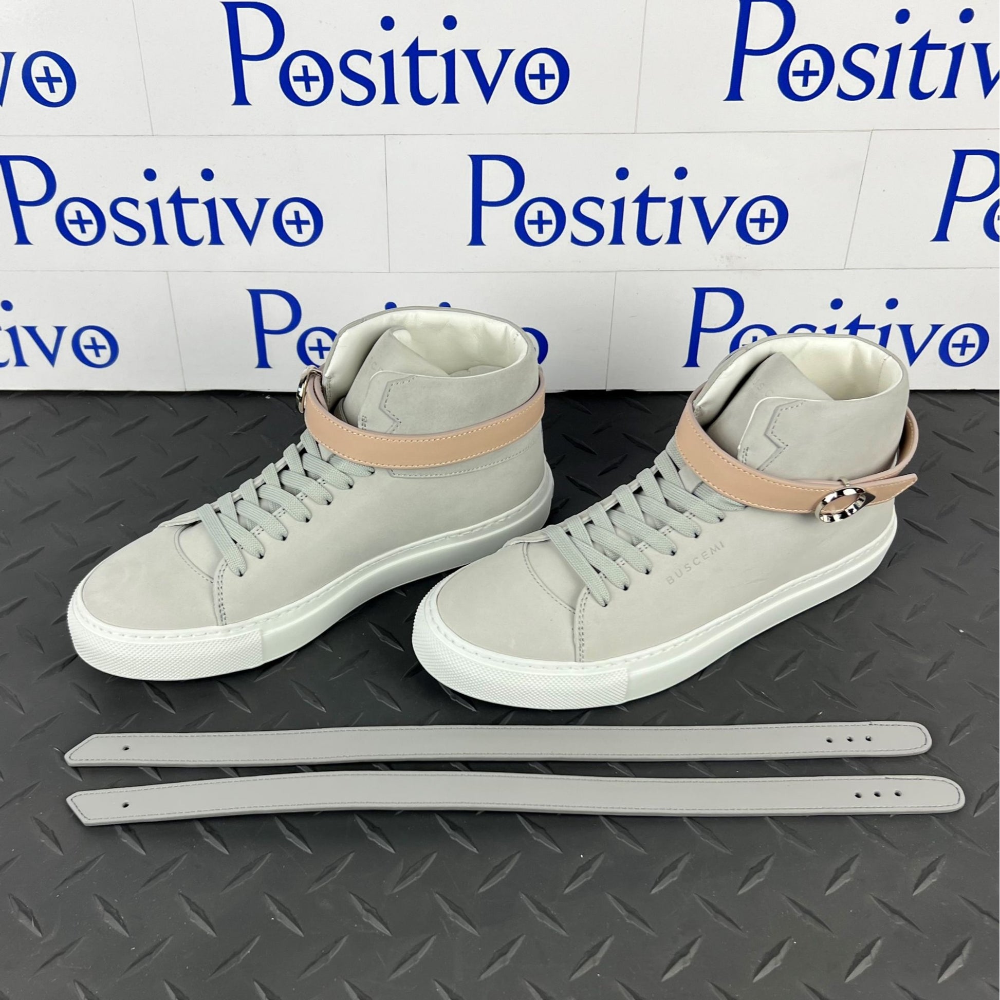 Buscemi Womens 100MM Belt Grey Leather Sneaker SAMPLE | Positivo Clothing