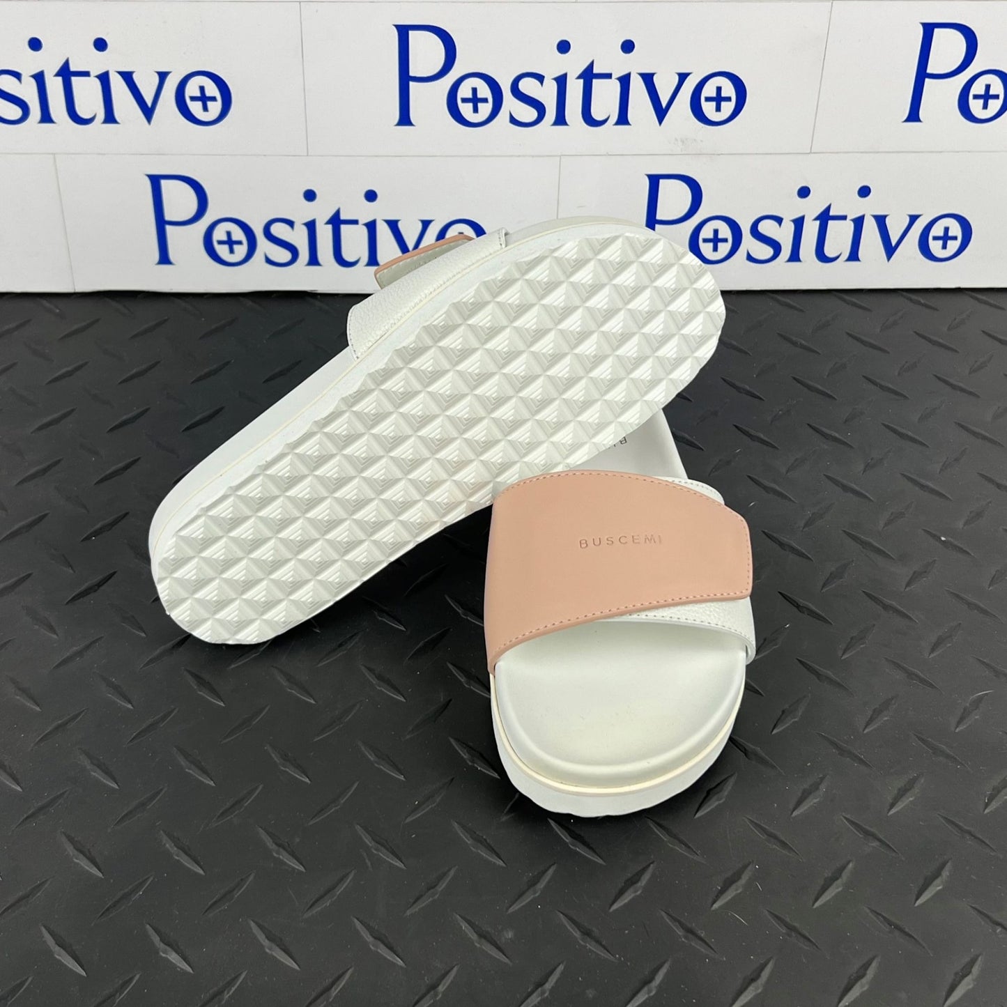 Buscemi Women's Slide Scratch White/Nude Leather Sandals SAMPLE