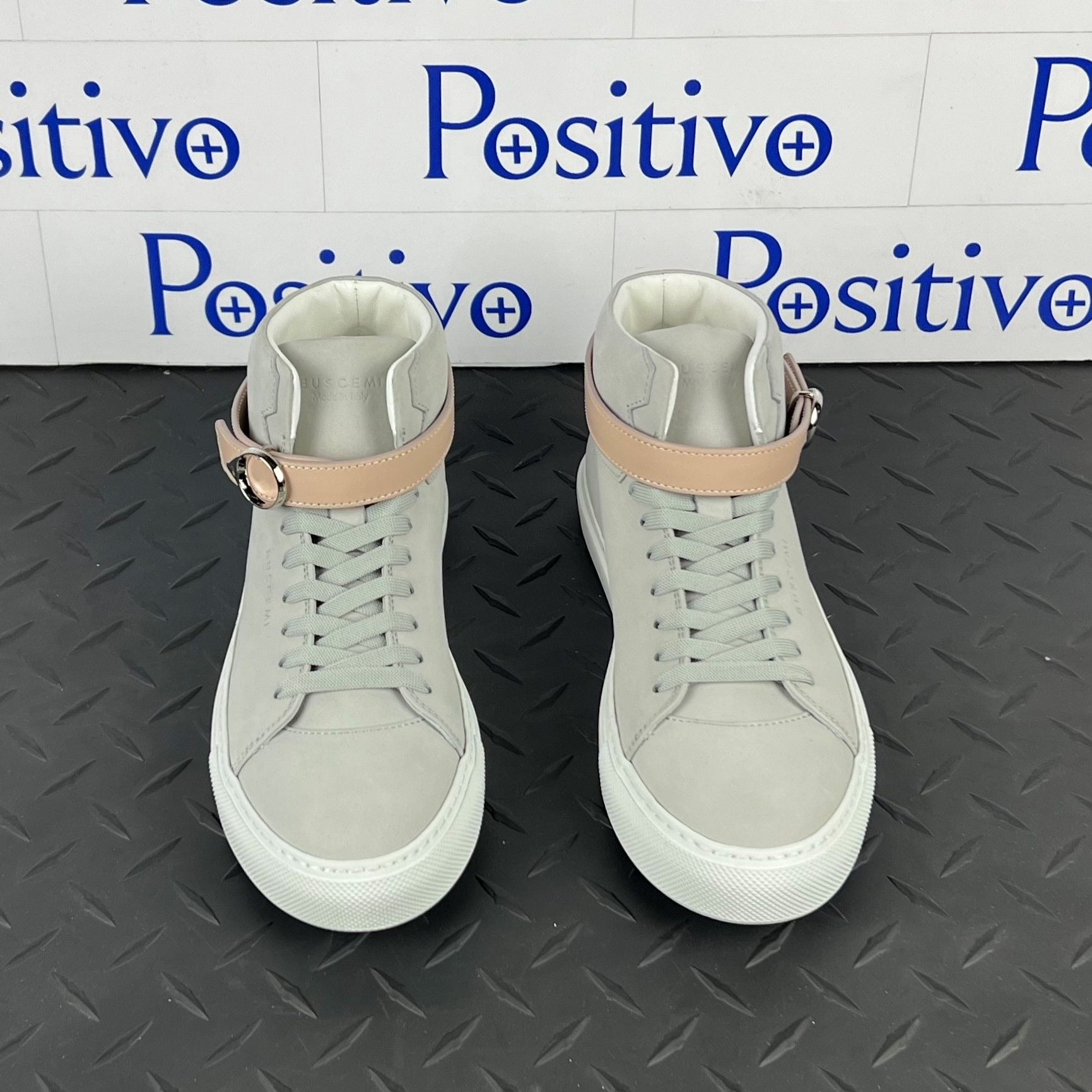 Buscemi Womens 100MM Belt Grey Leather Sneaker SAMPLE | Positivo Clothing