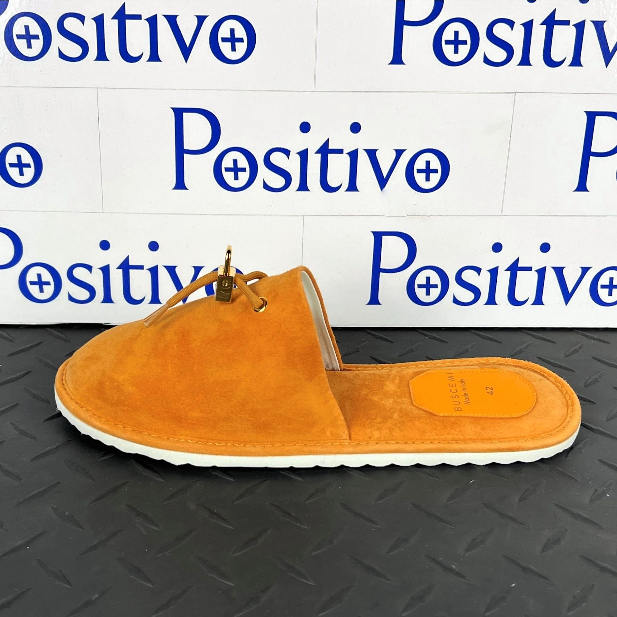 Buscemi Mens Greenwich Orange Suede Slippers SAMPLE | Positivo Clothing