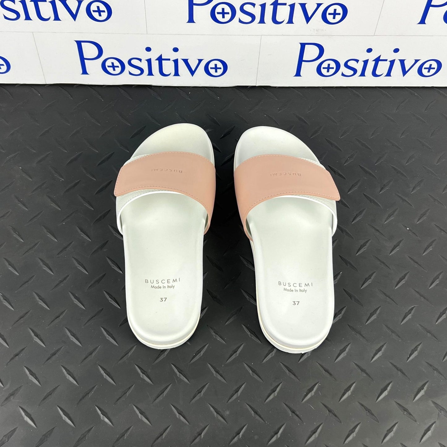 Buscemi Women's Slide Scratch White/Nude Leather Sandals SAMPLE