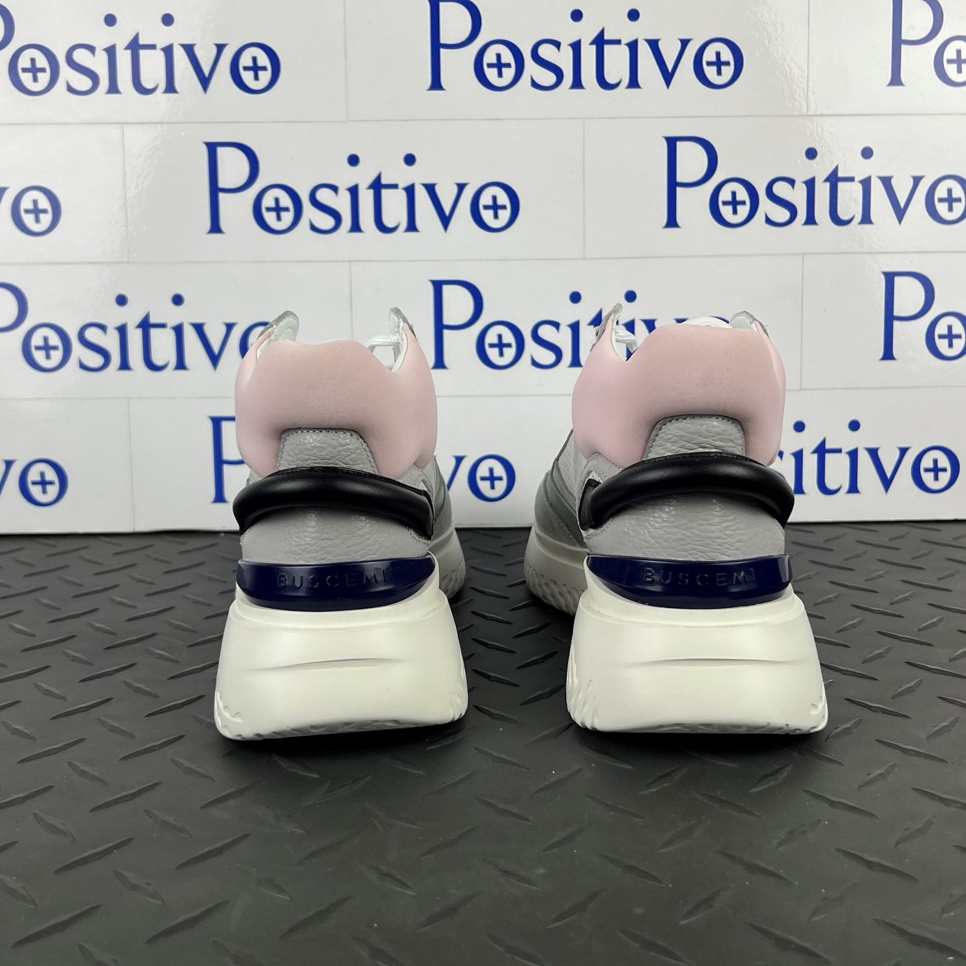 Buscemi Womens Veloce Mid Grey/Pink Leather Sneakers | Positivo Clothing