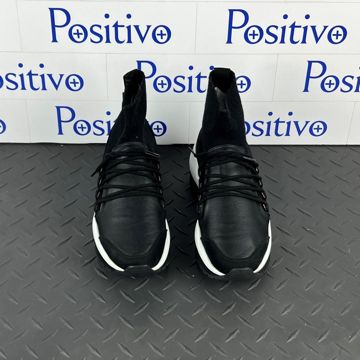 Buscemi Womens Run1 Sock Wedge Black Leather Sneakers SAMPLE | Positivo Clothing