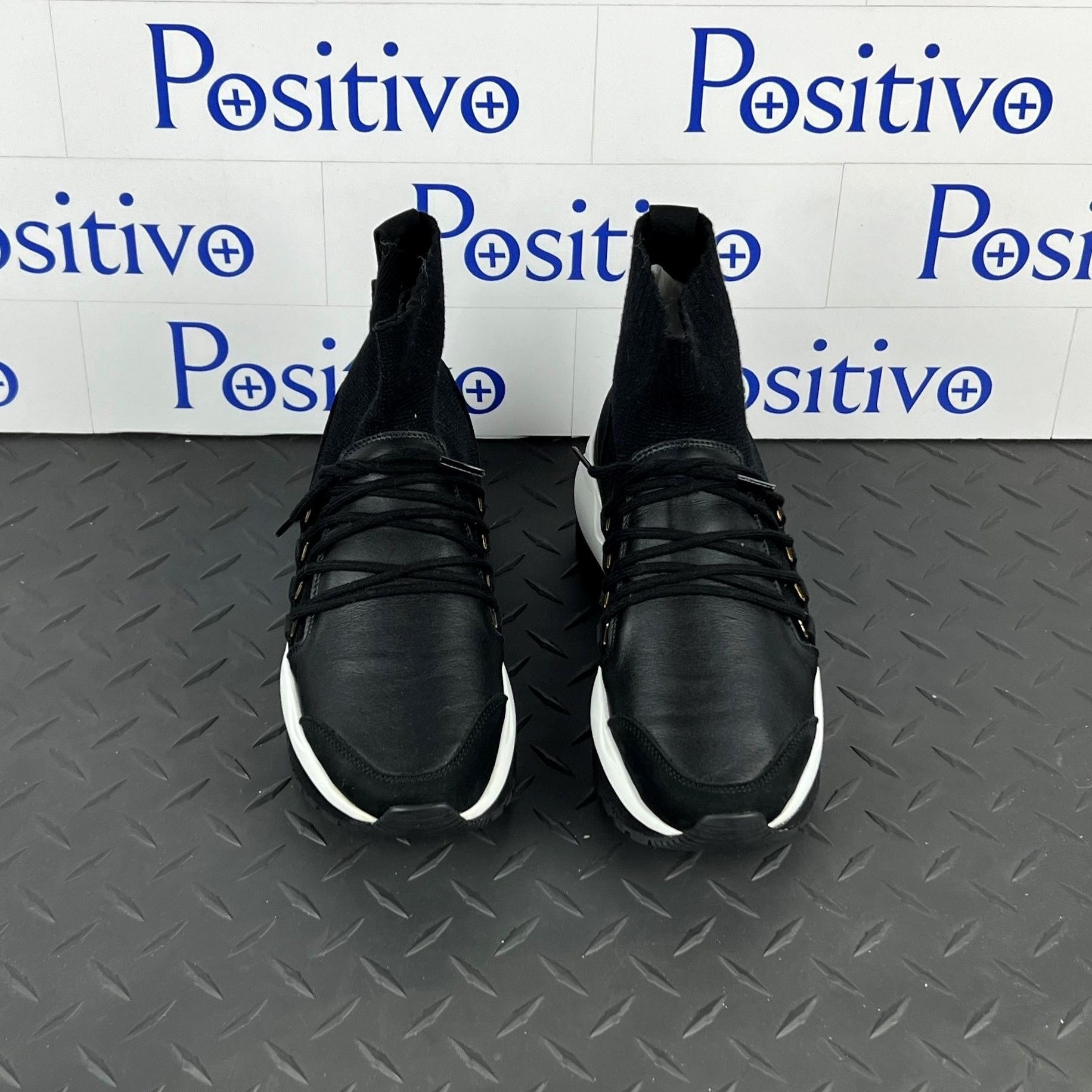 Buscemi Womens Run1 Sock Wedge Black Leather Sneakers SAMPLE | Positivo Clothing