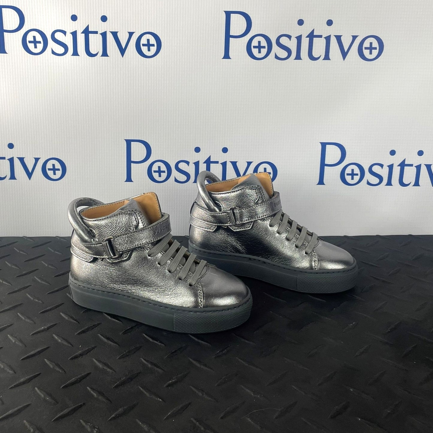 Buscemi 100MM Kid Metal Silver Leather Sneakers | Positivo Clothing