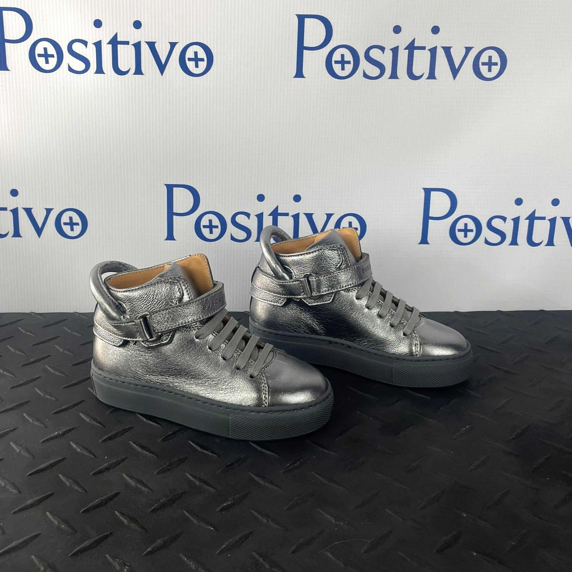 Buscemi 100MM Kid Metal Silver Leather Sneakers | Positivo Clothing