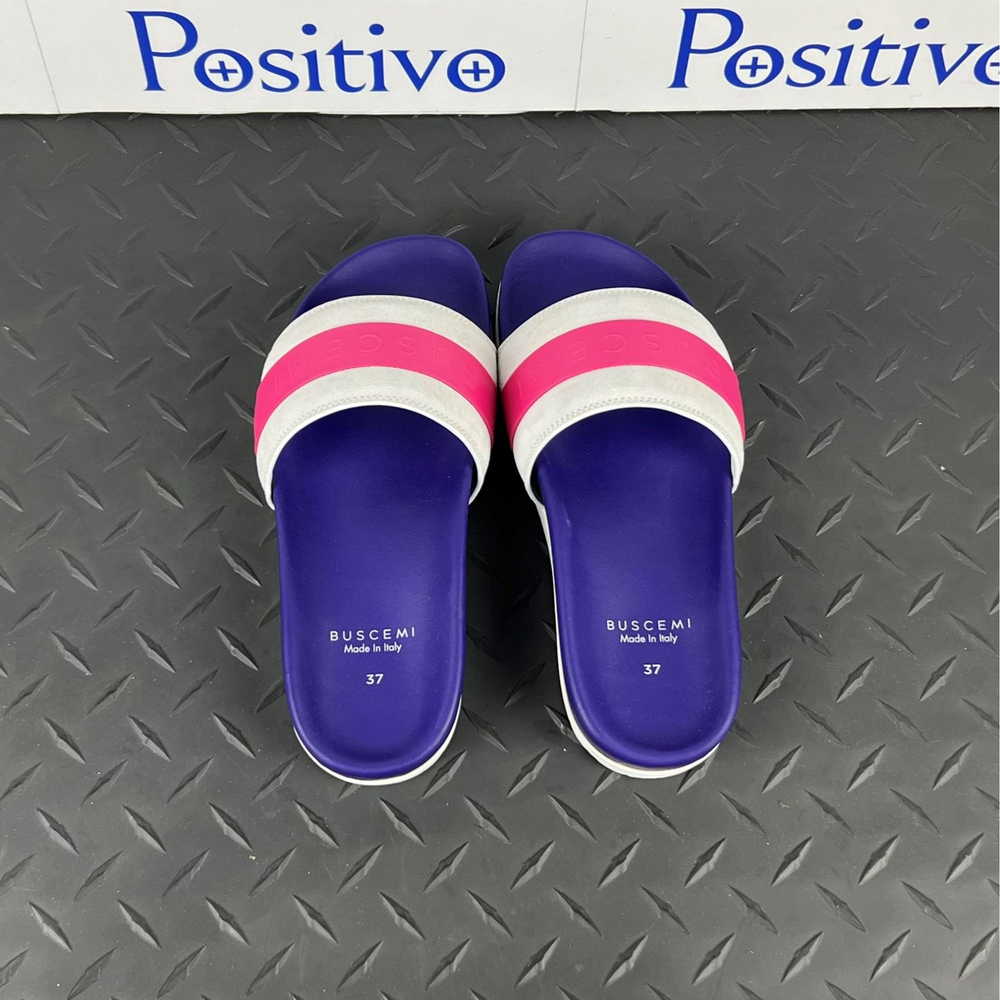 Buscemi Womens Slide Sport Purple Trio Leather Sandals | Positivo Clothing