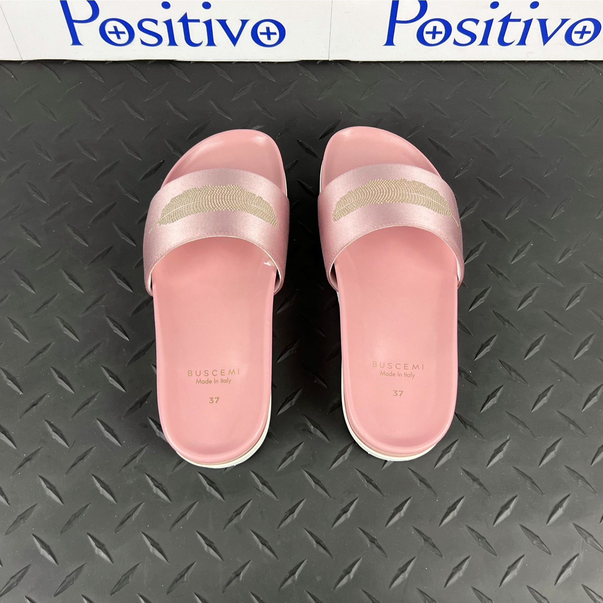 Buscemi Womens Slide Satin Dusty Pink Leather Sandals | Positivo Clothing