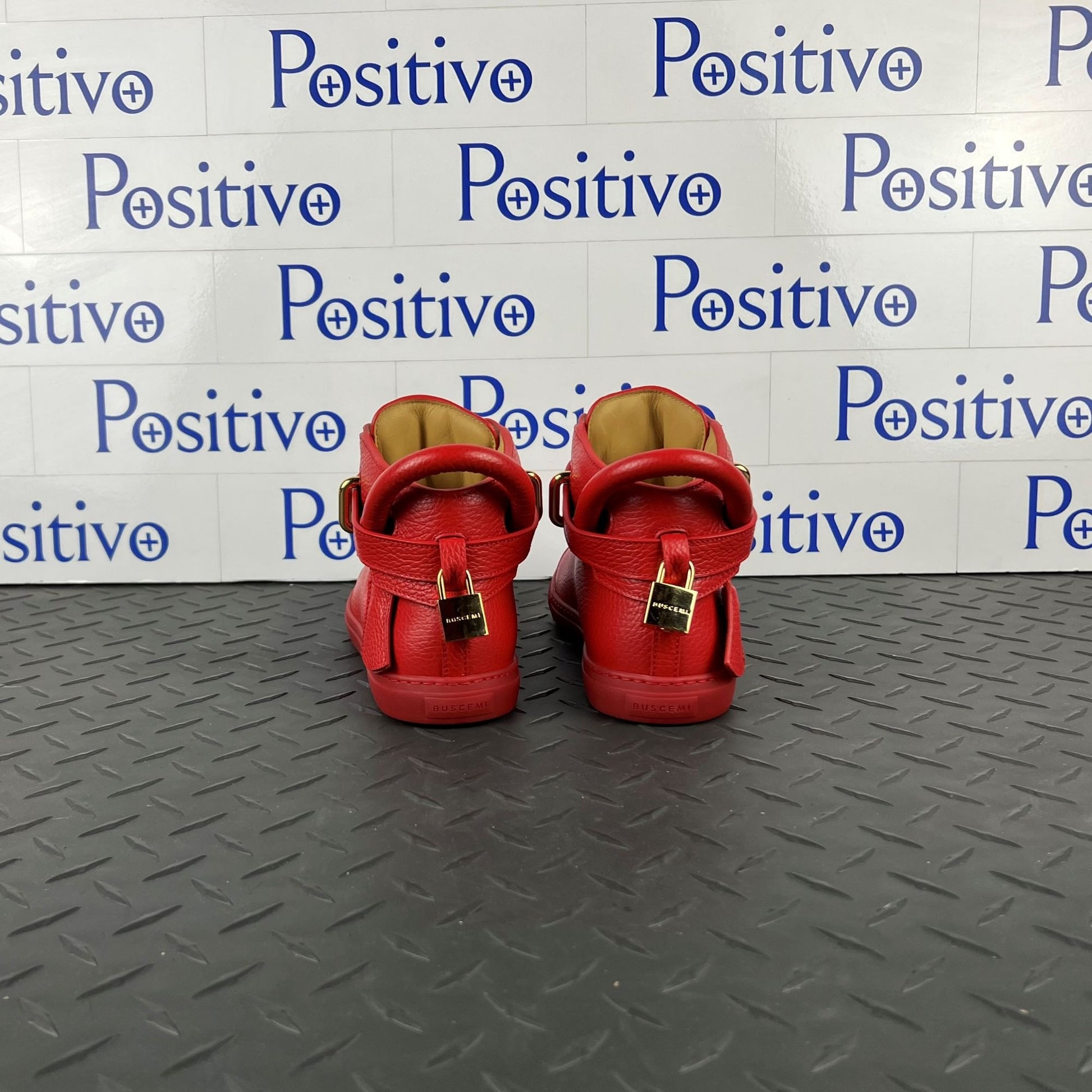 Buscemi Womens 100MM Clip Red Leather Sneakers | Positivo Clothing