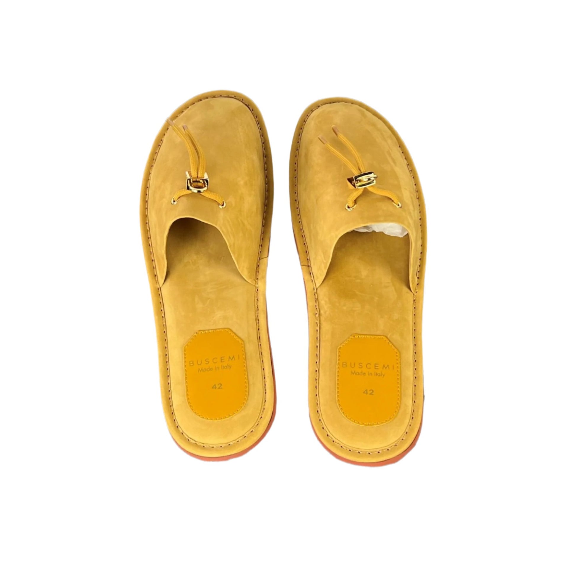 Buscemi Mens Greenwich Wheat Gum Suede Slippers SAMPLE | Positivo Clothing