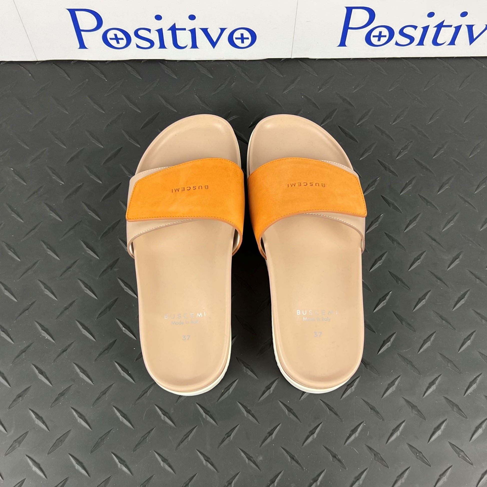Buscemi Womens Slide Scratch Nude/Orange Leather Sandals SAMPLE | Positivo Clothing