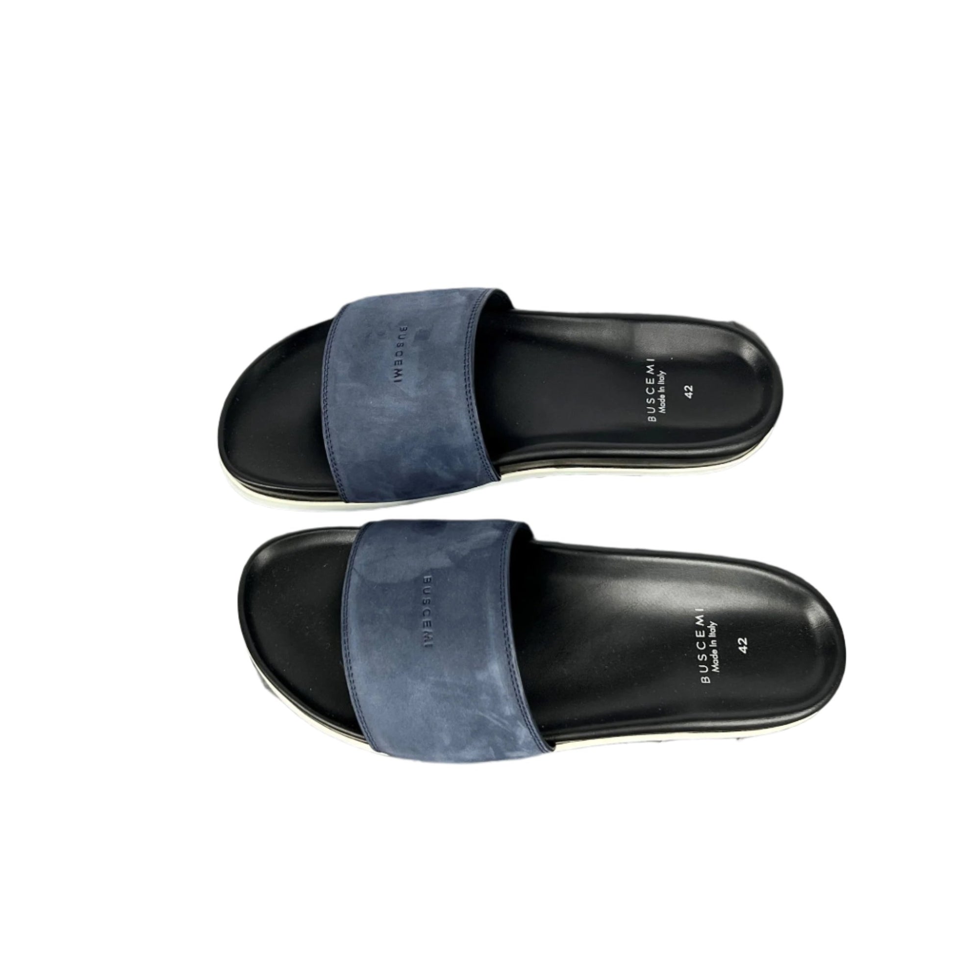 Buscemi Mens Slide Navy Nubuck Sandals | Positivo Clothing