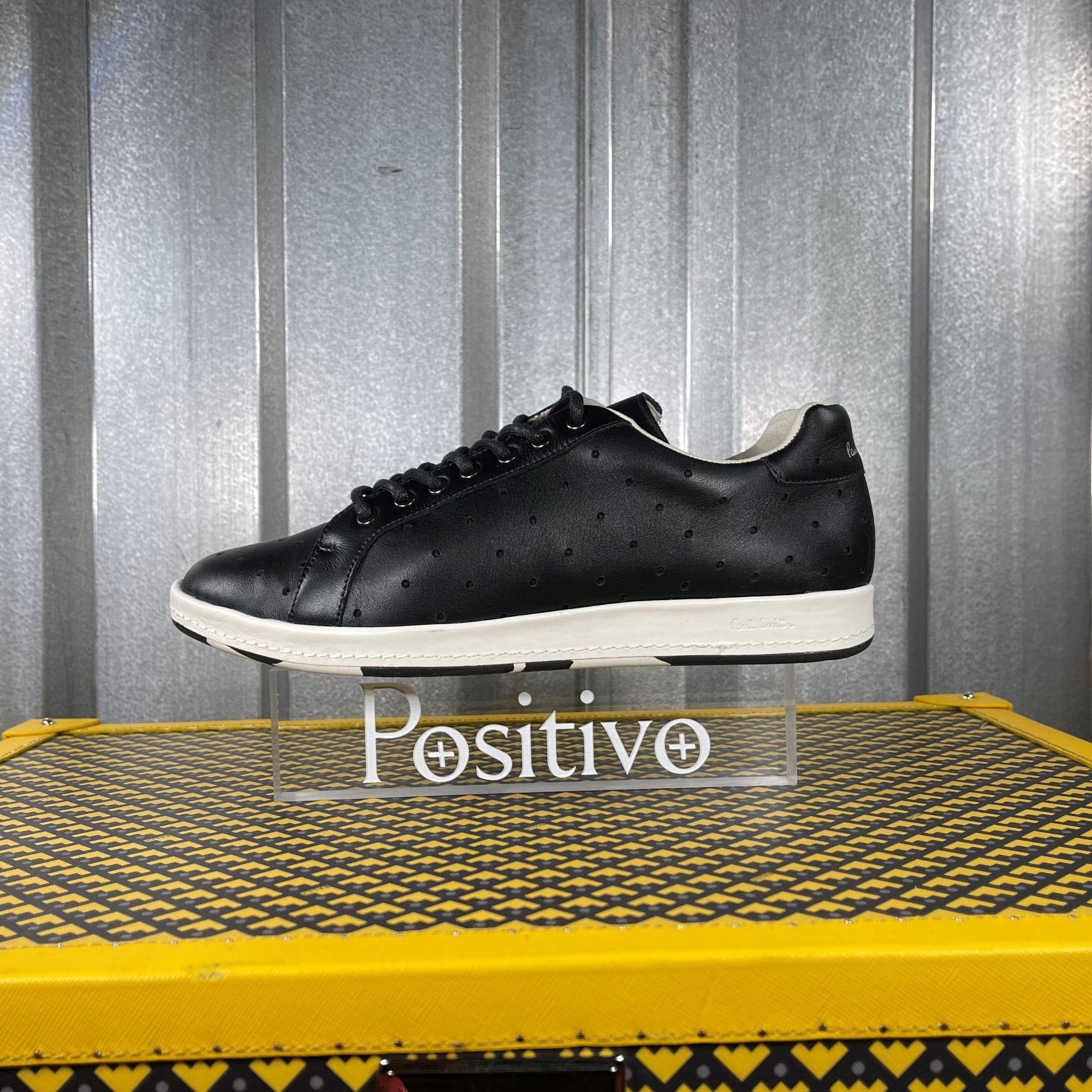 Paul Smith Rabbit Perf Black Leather Low Top Sneakers - Positivo Clothing