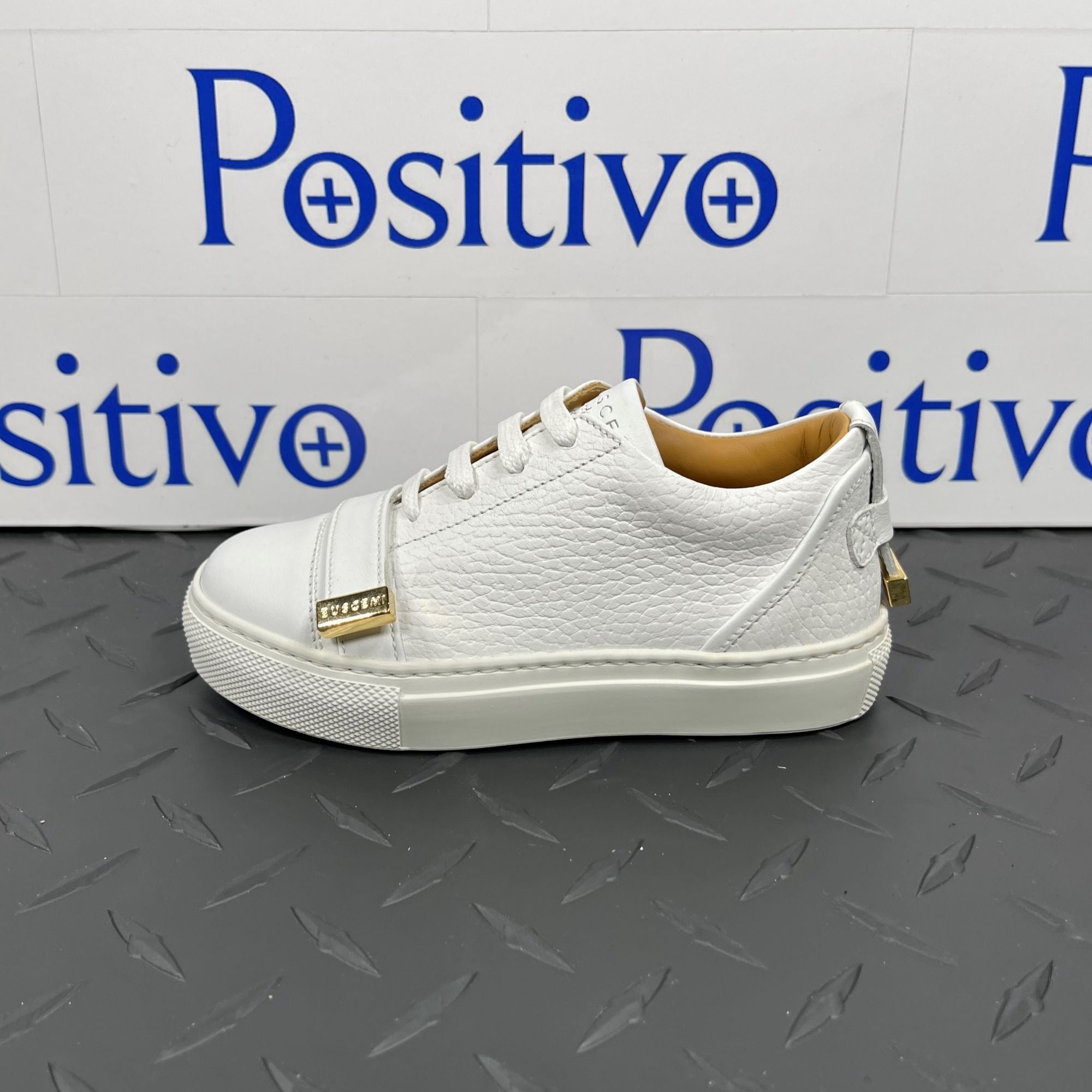 Buscemi 50MM Toddler Alce Flat White/White Leather Sneakers | Positivo Clothing