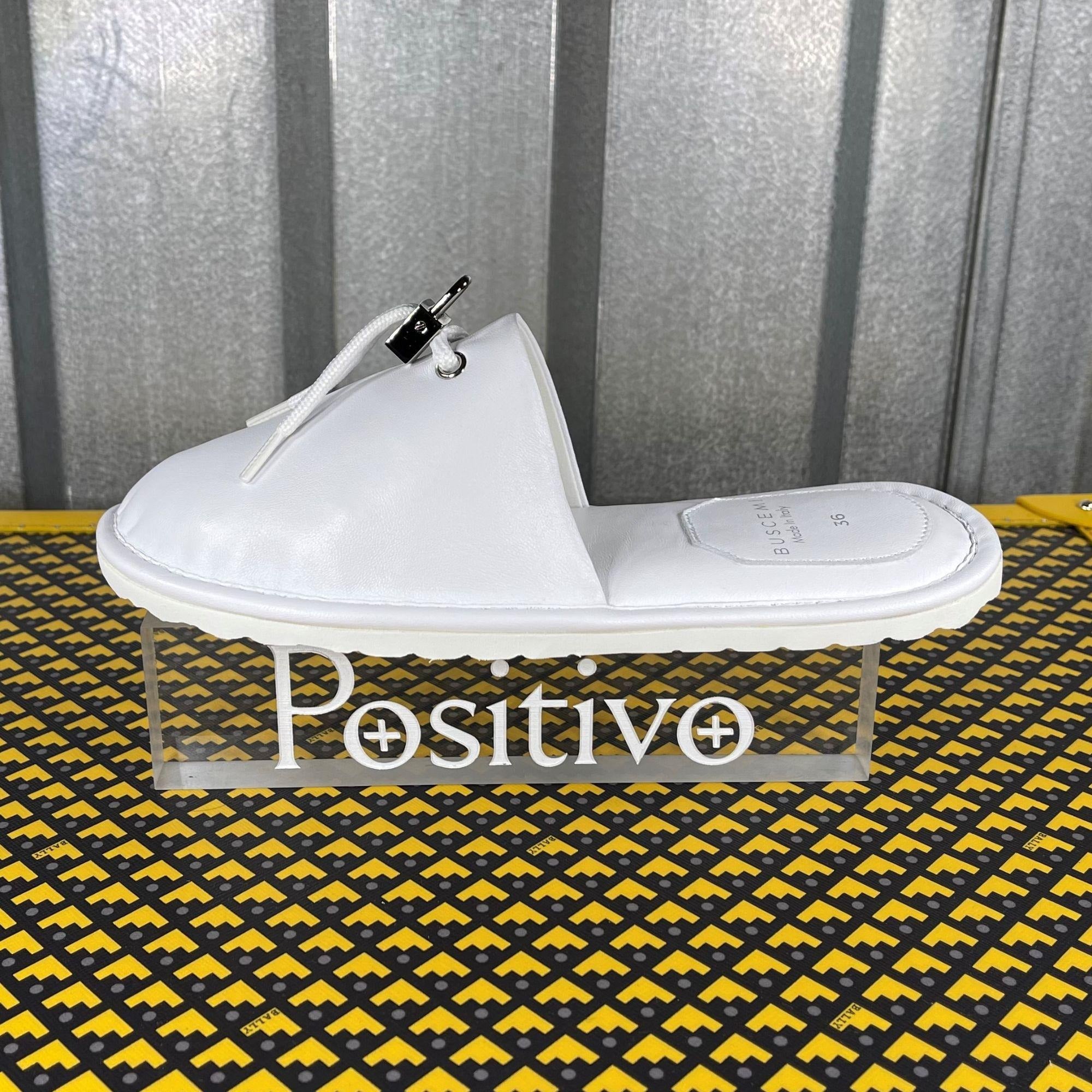 Buscemi Greenwich White Leather Slippers | Positivo Clothing