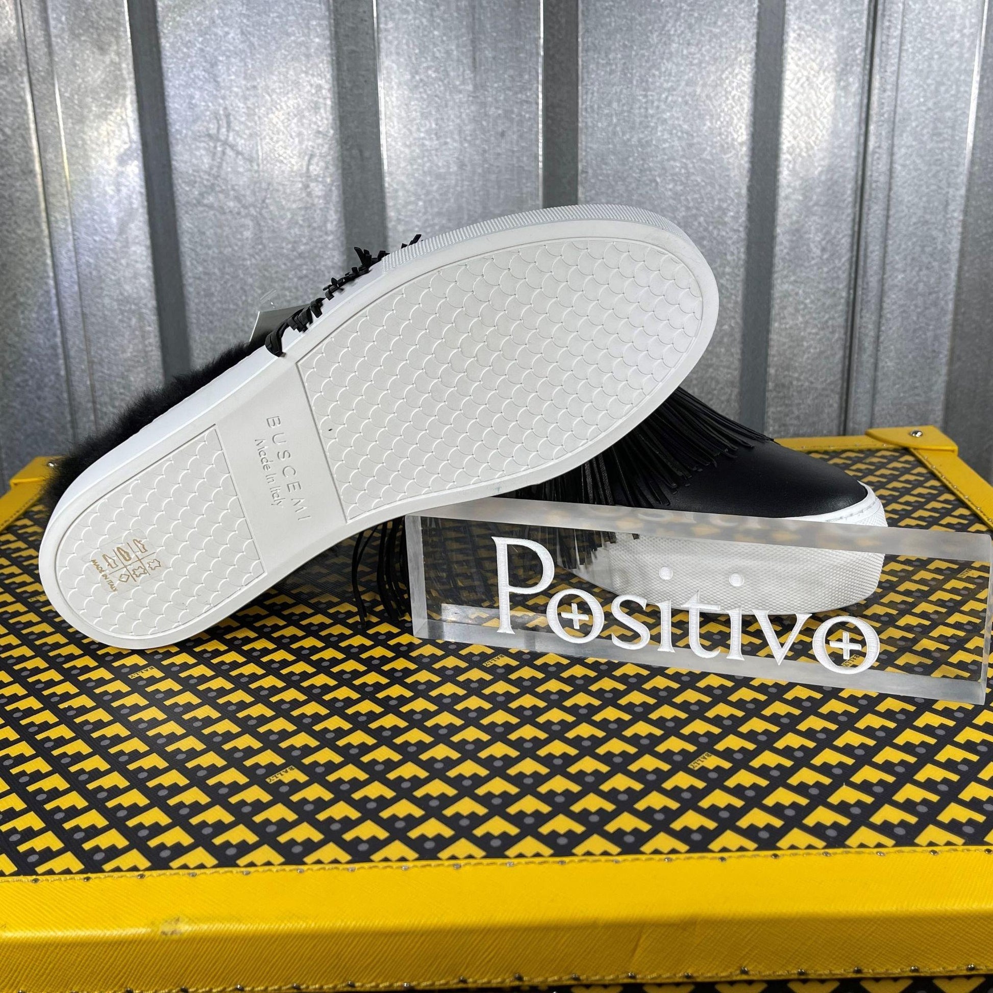 Buscemi Sabot Fringe Flat Black Leather Sneakers | Positivo Clothing