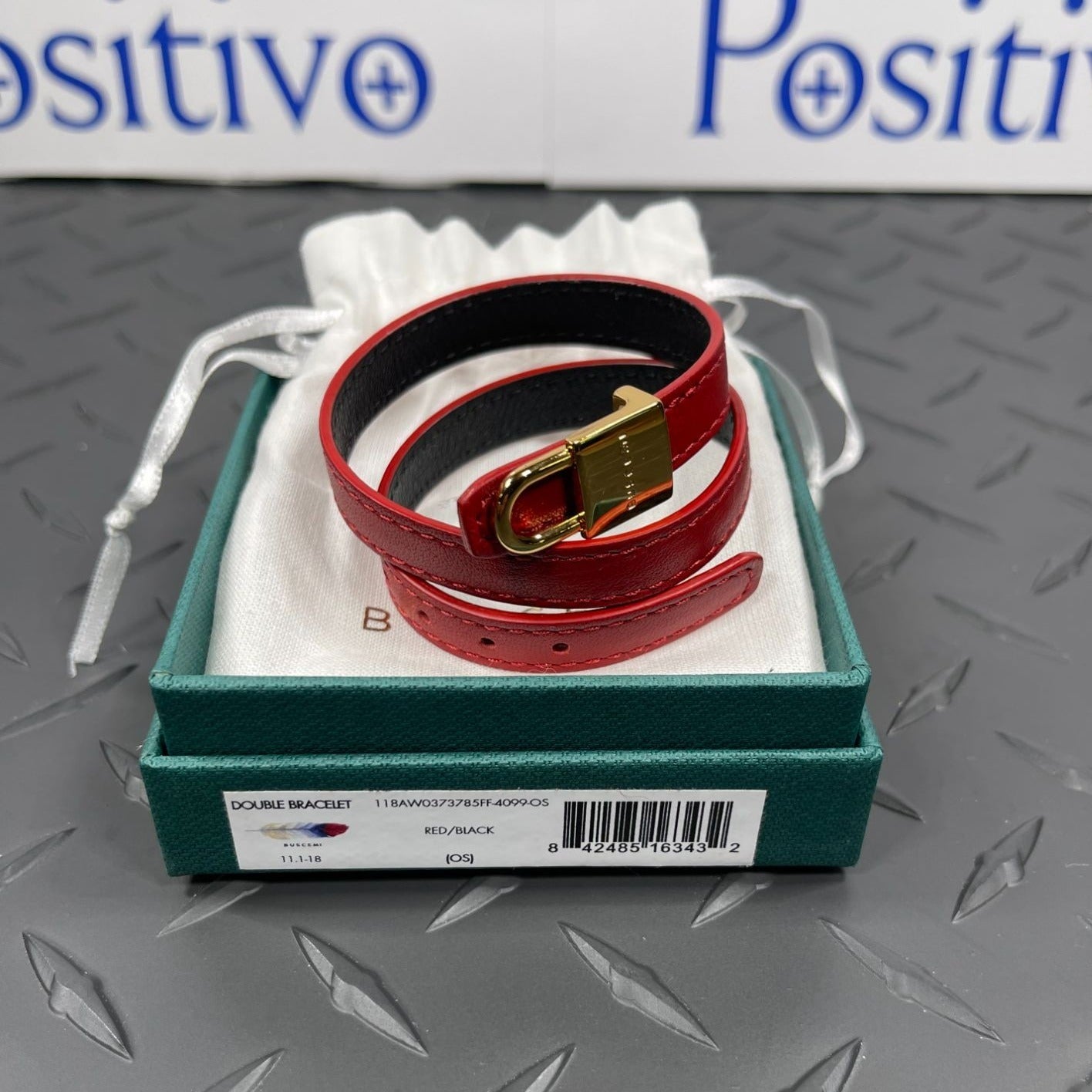 Buscemi Lock Double Bracelet Red/Black Leather | Positivo Clothing